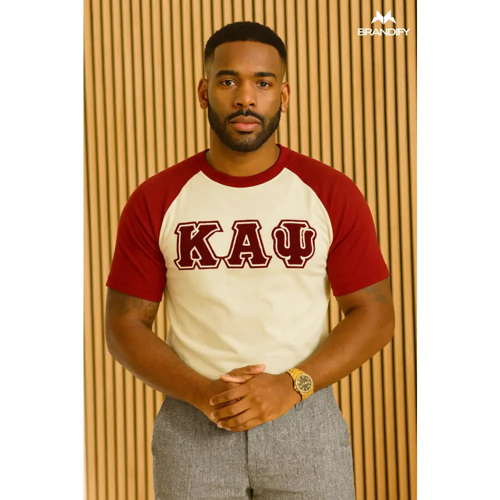 Custom Kappa Alpha Psi Fraternity Apparel front view with personalized crimson and cream design