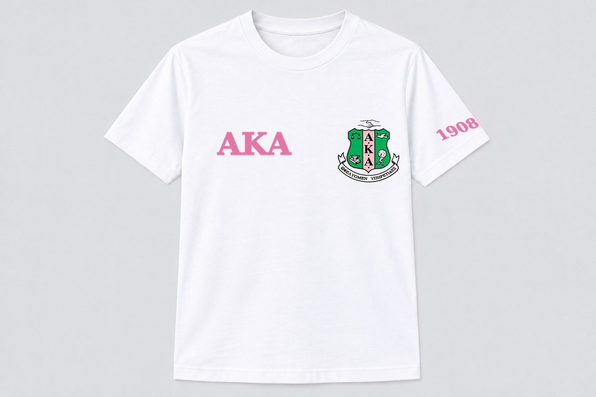 Alpha Kappa Alpha White classic printed T-shirt — shirt-only mockup