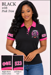 Black short sleeve polo with pink trim
