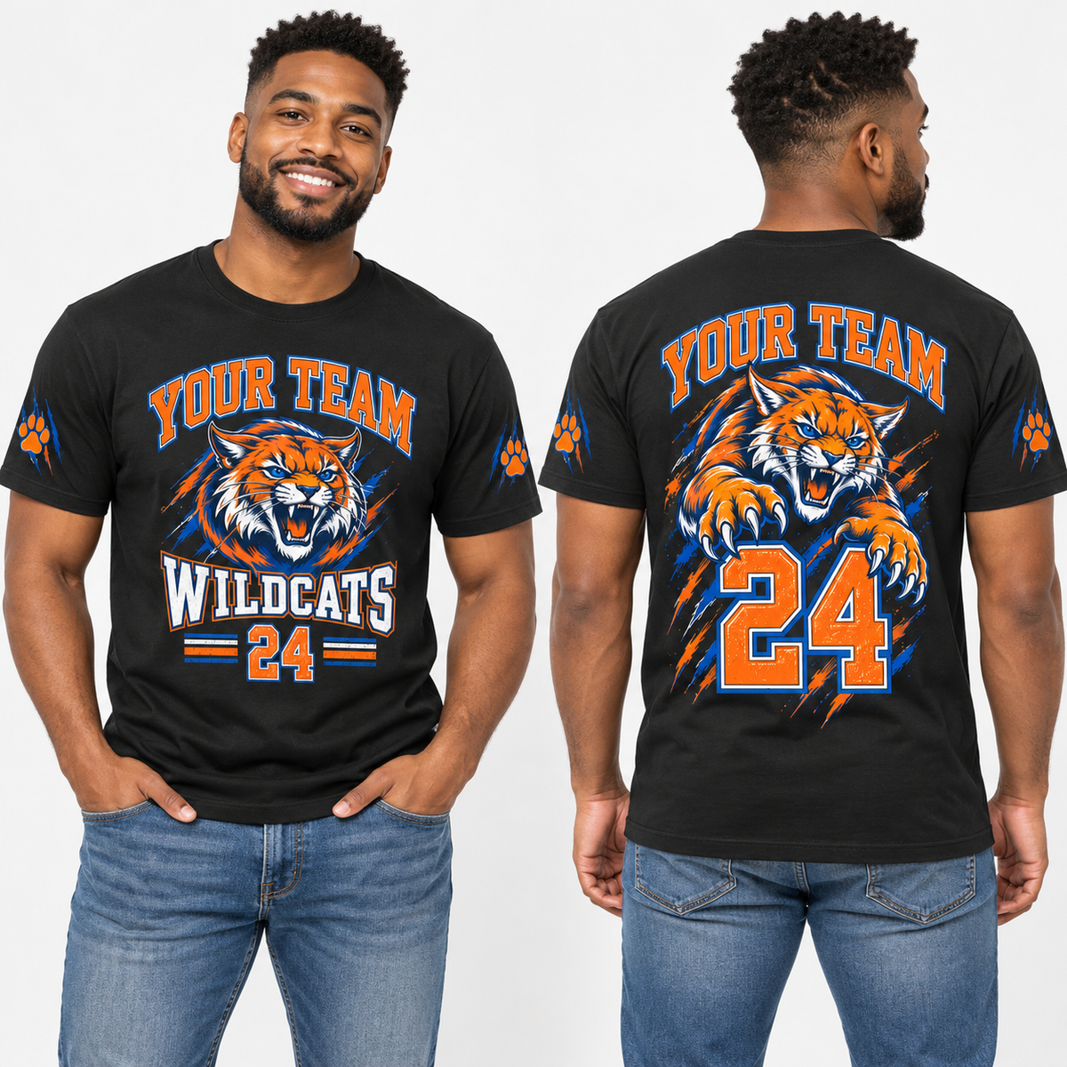 Custom Sports Team & Fan printed T-shirt on model