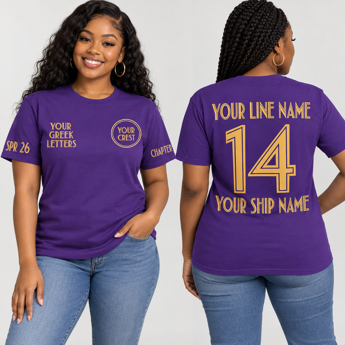 Custom Sorority Art Deco Purple line name number ship name crossing shirt
