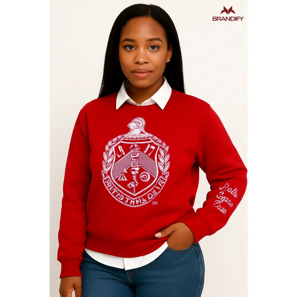 Custom Shield Greek Letter Chenille Sweatshirt back view with personalized organization details