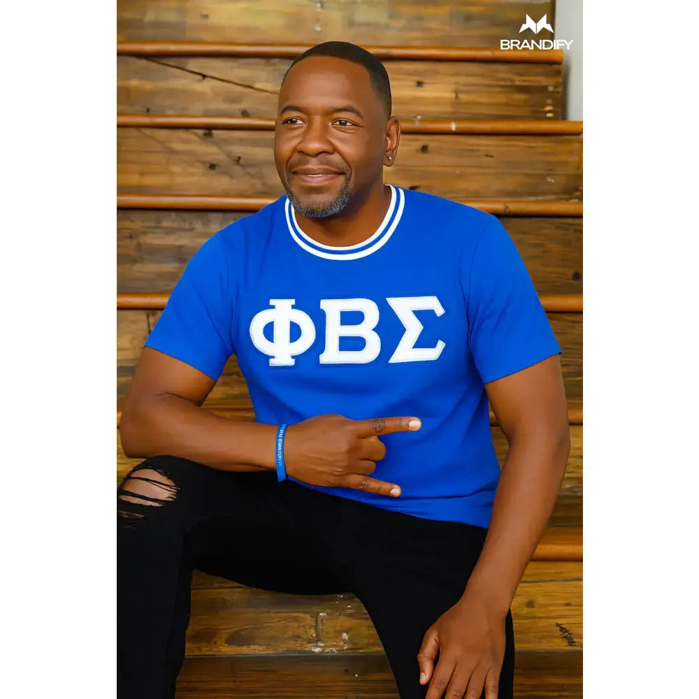 Custom White Phi Beta Sigma Fraternity Apparel front view with personalized royal blue and white design