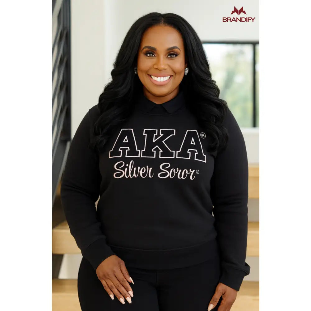 Custom Silver Accent Greek Letter Chenille Sweatshirt front view with raised chenille Greek lettering