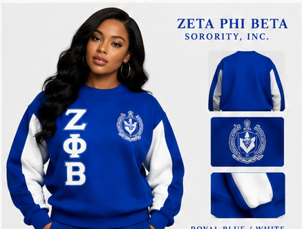Zeta Phi Beta heavyweight boxy embroidered crewneck royal blue and white
