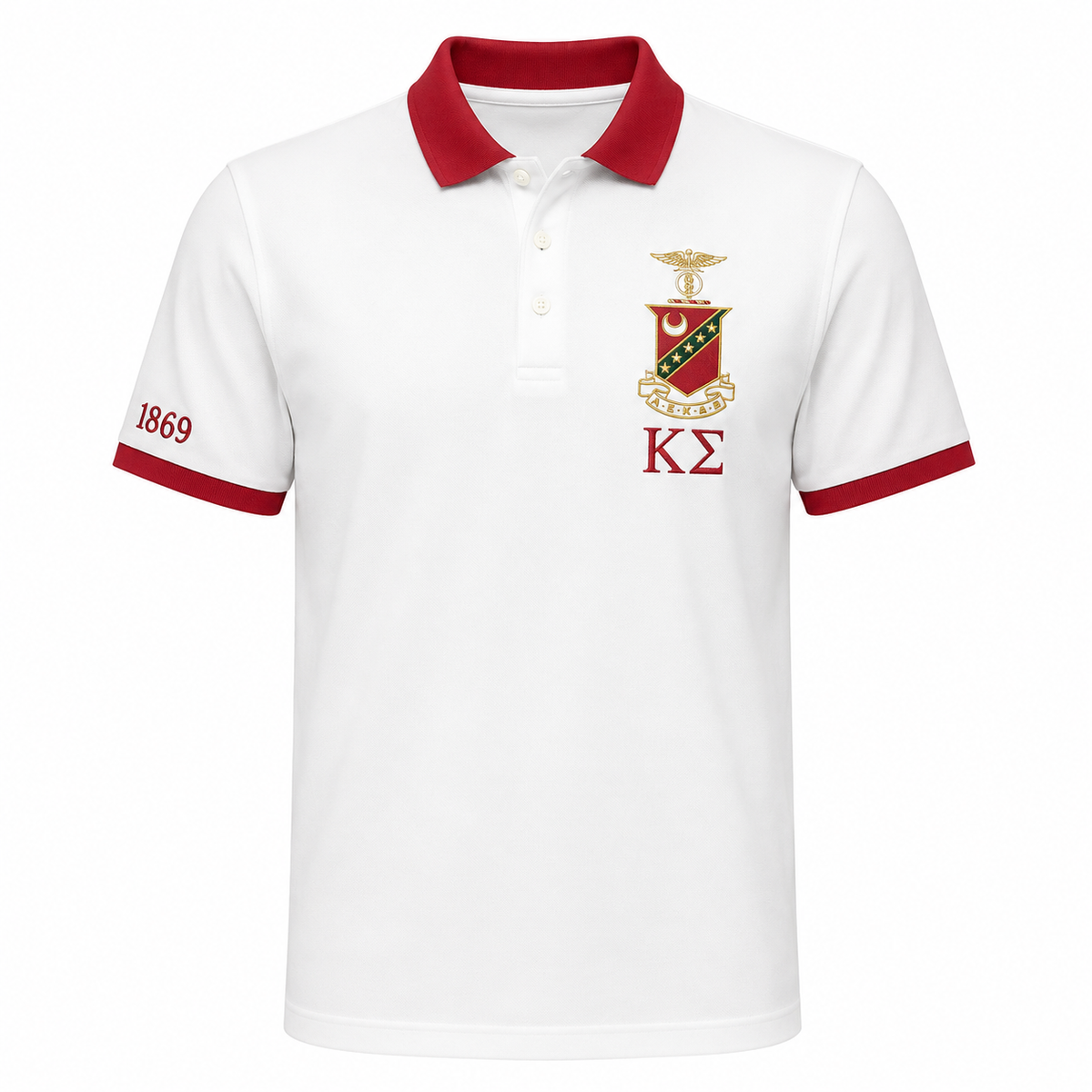 2 Tone White & Scarlet Kappa Sigma Embroidered Polo Shirt – Personalized Fraternity Polo - product image 2