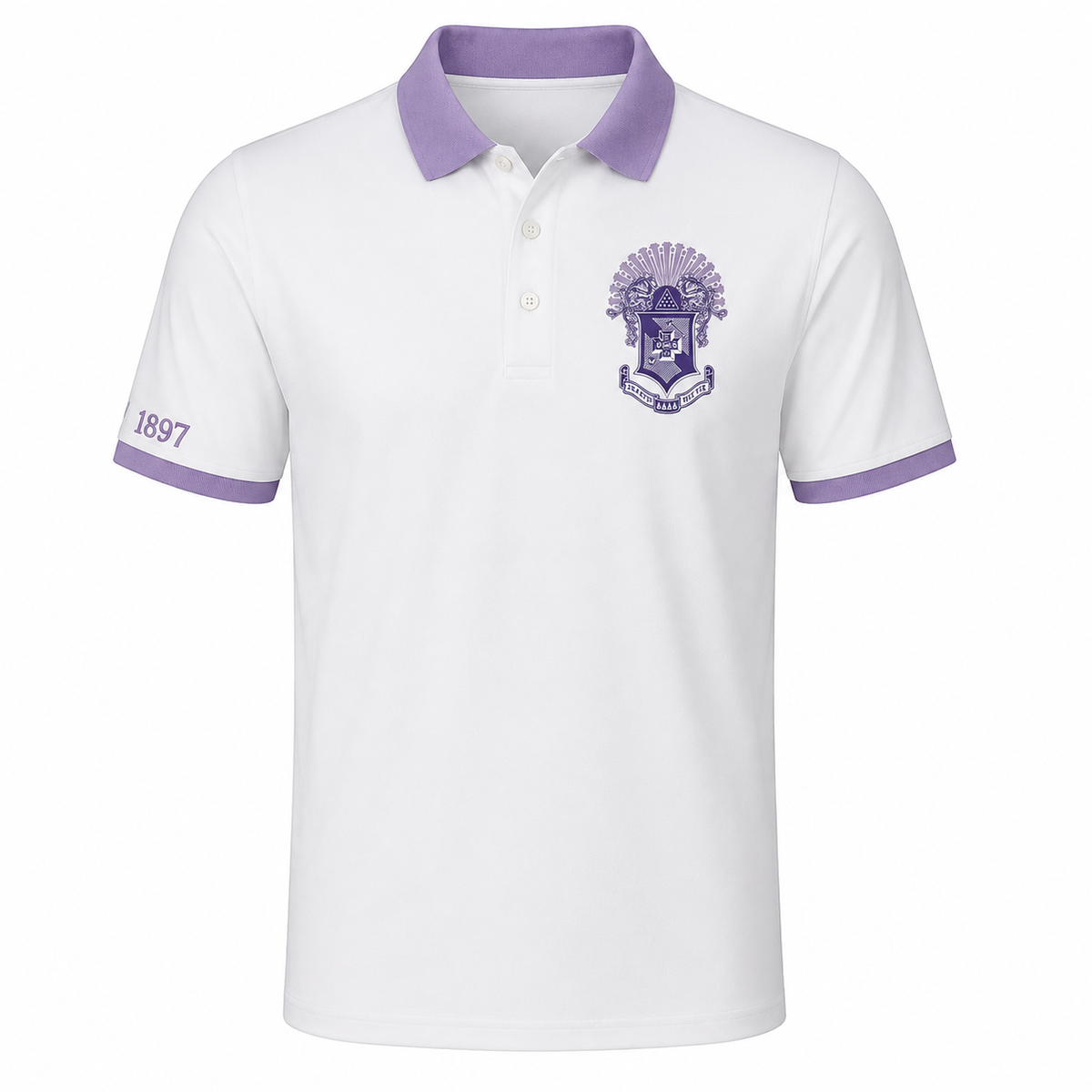 2 Tone White & Lavender Sigma Pi Embroidered Polo Shirt – Personalized Fraternity Polo - product image 2