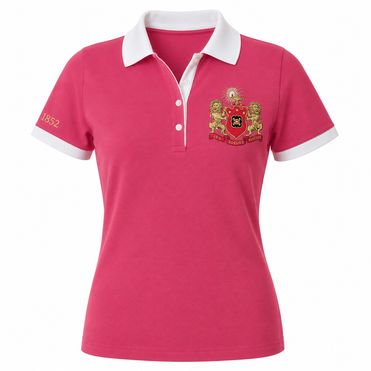 2 Tone Rose & White Phi Mu Embroidered Polo Shirt – Personalized Sorority Polo - product image 3