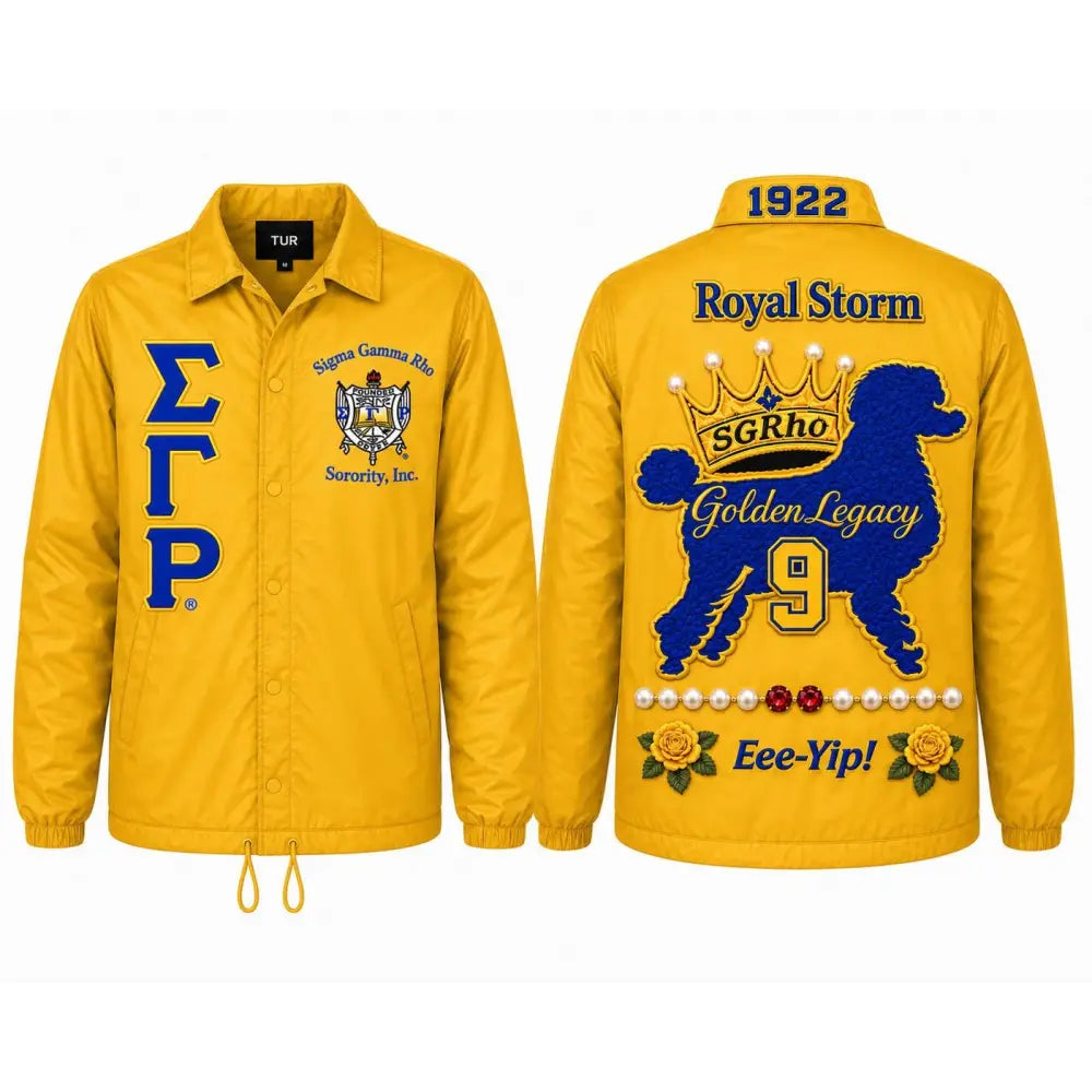 Sigma Gamma Rho Custom Line Jacket with personalized front, back, and sleeve embroidery