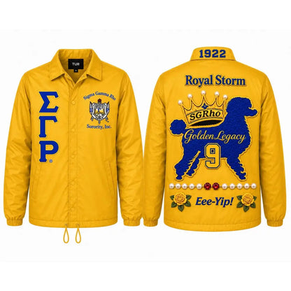 Sigma Gamma Rho Custom Line Jacket with personalized front, back, and sleeve embroidery