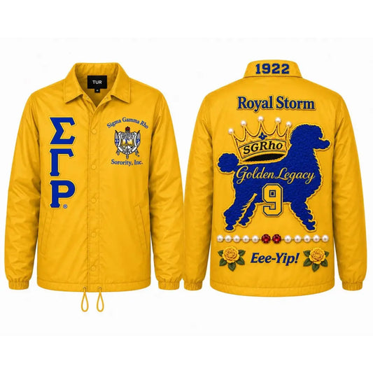 Sigma Gamma Rho Custom Line Jacket with personalized front, back, and sleeve embroidery