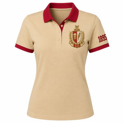 2 Tone Straw & Cardinal Chi Omega Embroidered Polo Shirt – Personalized Sorority Polo - product image 3
