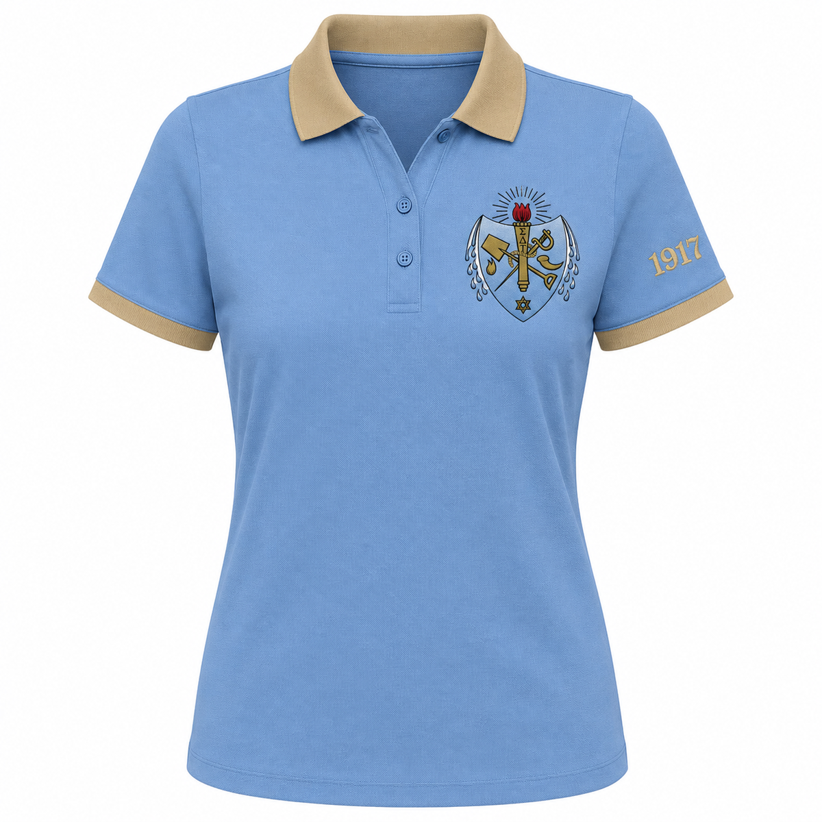 2 Tone Old Blue & Cafe au Lait Sigma Delta Tau Embroidered Polo Shirt – Personalized Sorority Polo - product image 2