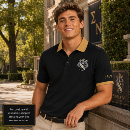 2 Tone Black & Gold Sigma Nu Embroidered Polo Shirt – Personalized Fraternity Polo - product image 3