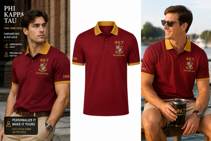 2 Tone Harvard Red & Old Gold Phi Kappa Tau Embroidered Polo Shirt – Personalized Fraternity Polo - product image 3