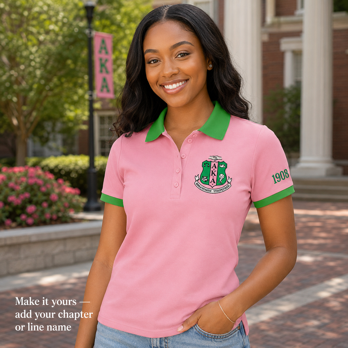 2 Tone Salmon Pink & Apple Green Alpha Kappa Alpha Embroidered Polo Shirt – Personalized Sorority Polo - product image 3