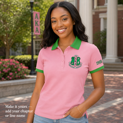 2 Tone Salmon Pink & Apple Green Alpha Kappa Alpha Embroidered Polo Shirt – Personalized Sorority Polo - product image 3