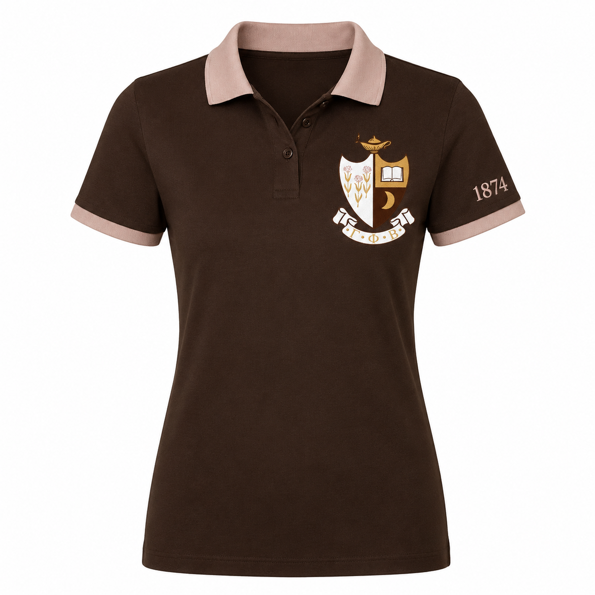 2 Tone Brown & Mode Gamma Phi Beta Embroidered Polo Shirt – Personalized Sorority Polo - product image 2