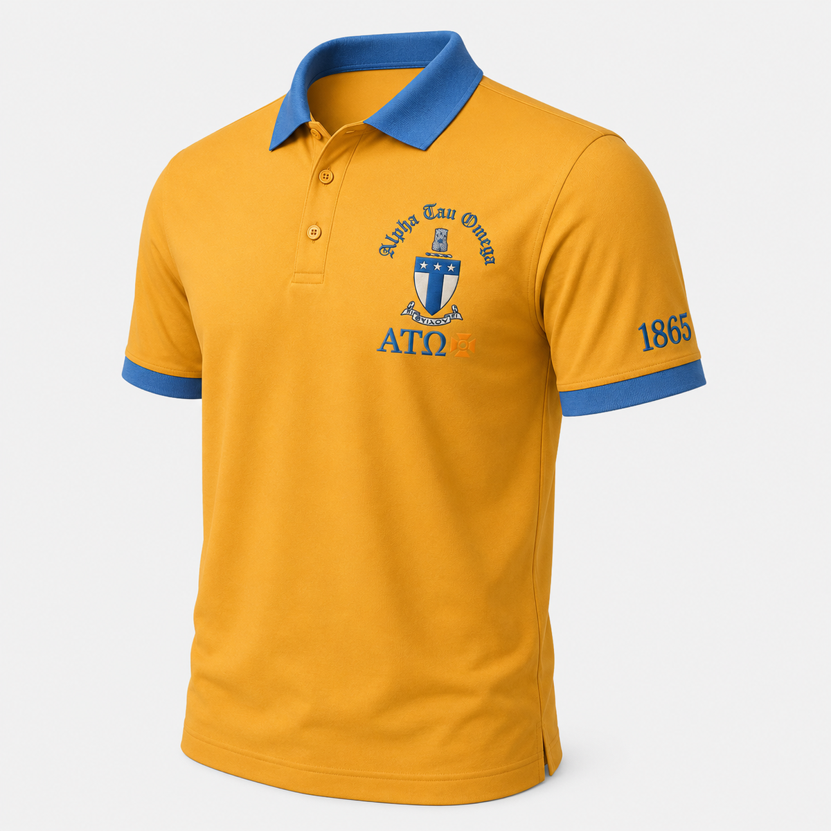 2 Tone Old Gold & Azure Blue Alpha Tau Omega Embroidered Polo Shirt – Personalized Fraternity Polo - product image 3