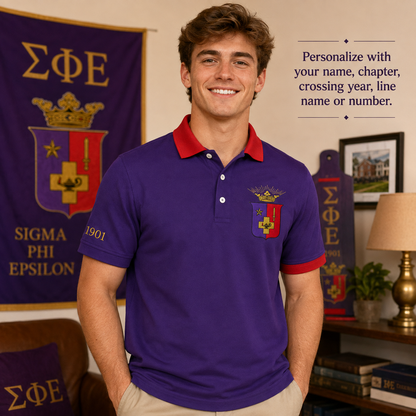 2 Tone Purple & Red Sigma Phi Epsilon Embroidered Polo Shirt – Personalized Fraternity Polo - product image 1