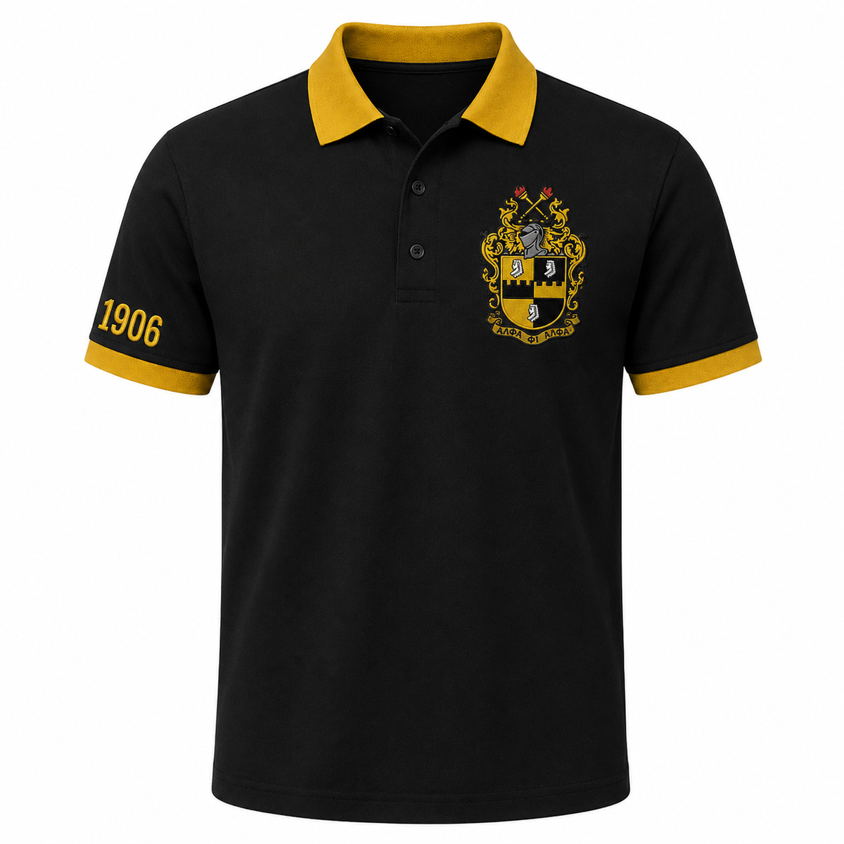 2 Tone Black & Old Gold Alpha Phi Alpha Embroidered Polo Shirt – Personalized Fraternity Polo - product image 2