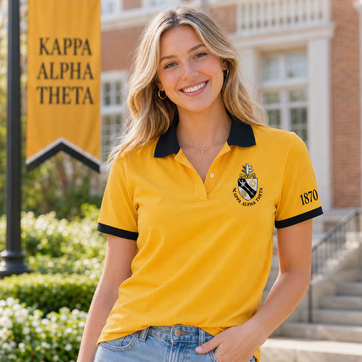 2 Tone Gold & Black Kappa Alpha Theta Embroidered Polo Shirt – Personalized Sorority Polo - product image 3