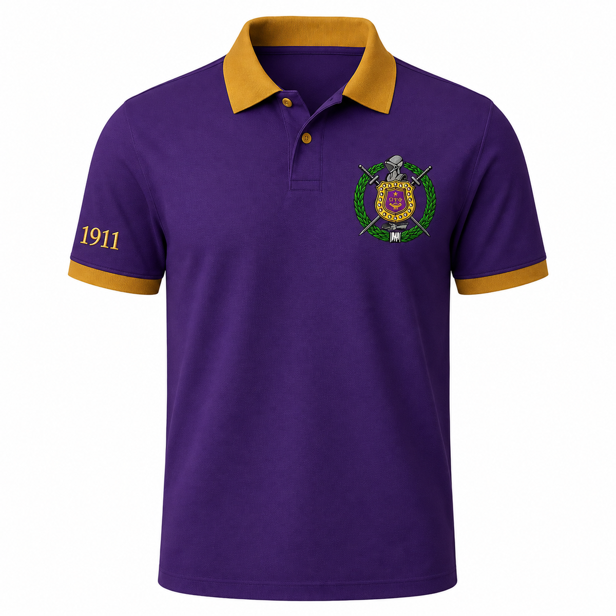 2 Tone Royal Purple & Old Gold Omega Psi Phi Embroidered Polo Shirt – Personalized Fraternity Polo - product image 2