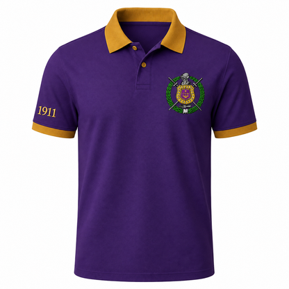 2 Tone Royal Purple & Old Gold Omega Psi Phi Embroidered Polo Shirt – Personalized Fraternity Polo - product image 2