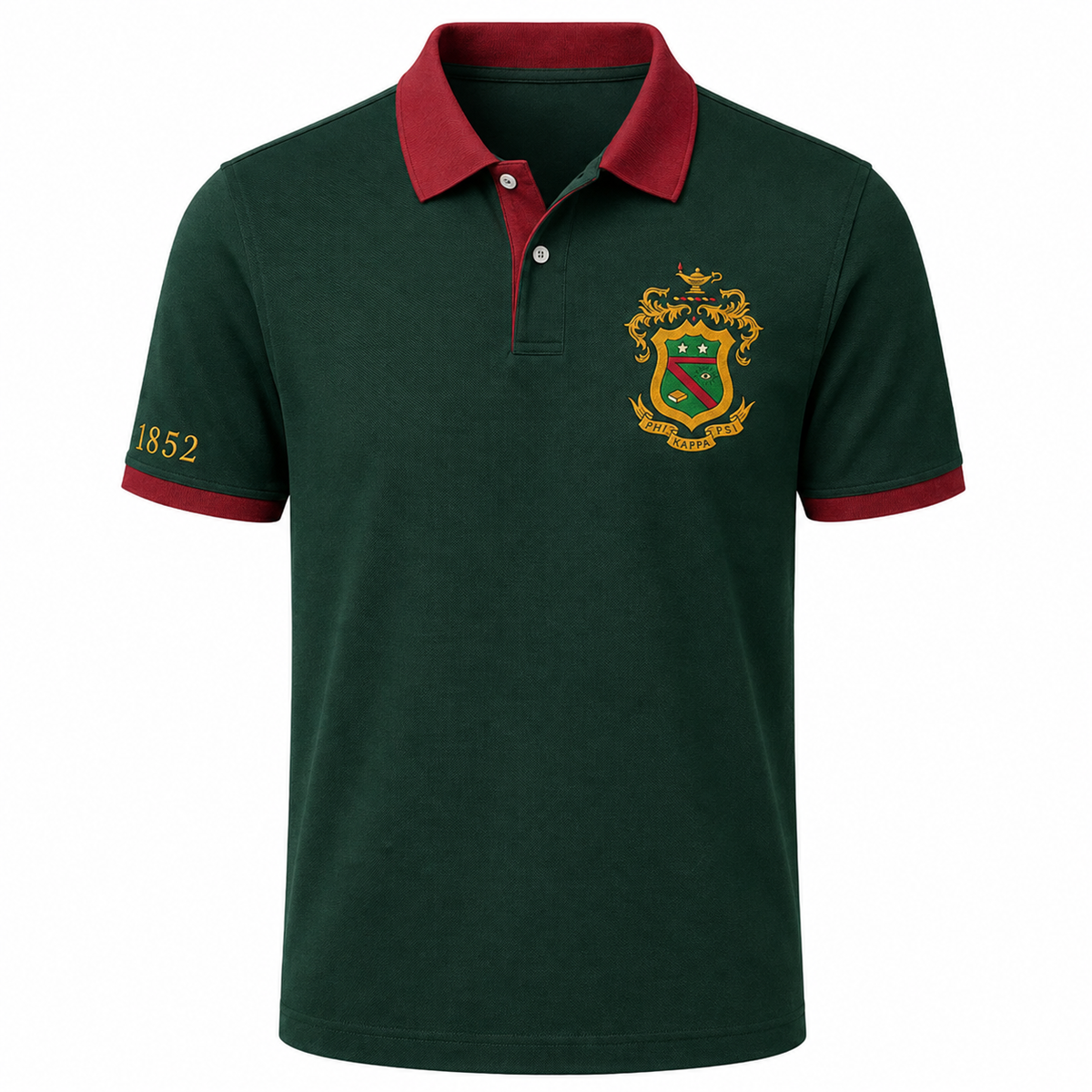 2 Tone Hunter Green & Cardinal Red Phi Kappa Psi Embroidered Polo Shirt – Personalized Fraternity Polo - product image 2