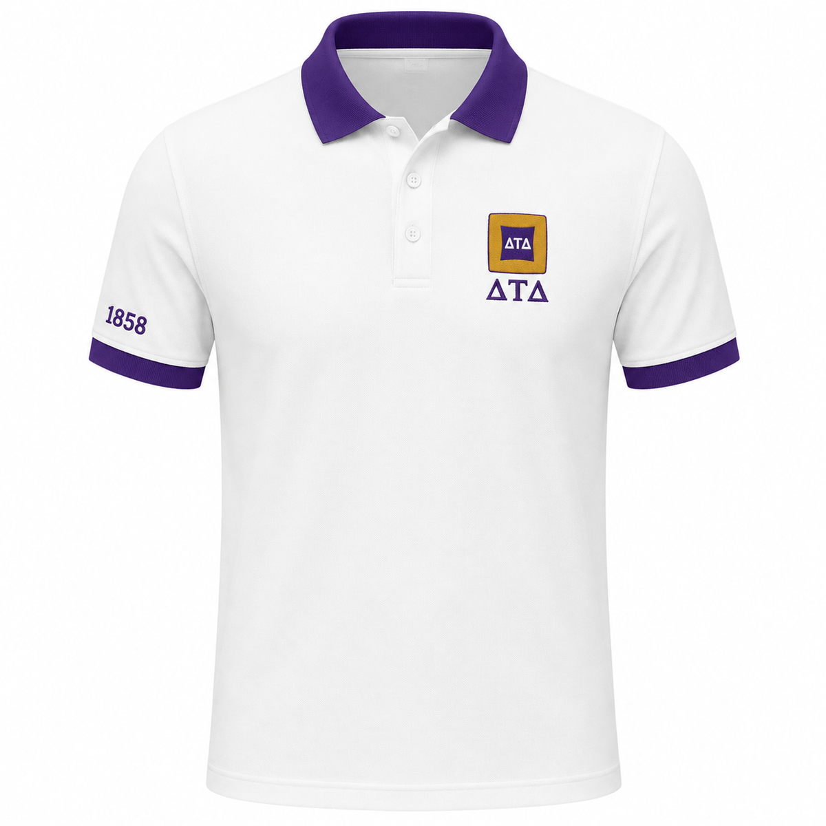 2 Tone White & Royal Purple Delta Tau Delta Embroidered Polo Shirt – Personalized Fraternity Polo - product image 2