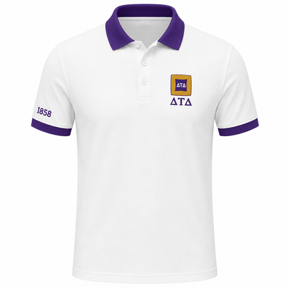 2 Tone White & Royal Purple Delta Tau Delta Embroidered Polo Shirt – Personalized Fraternity Polo - product image 2