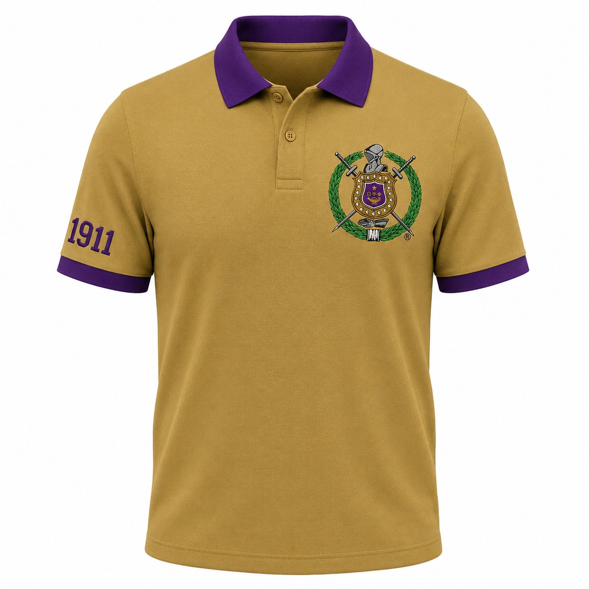 2 Tone Old Gold & Royal Purple Omega Psi Phi Embroidered Polo Shirt – Personalized Fraternity Polo - product image 2