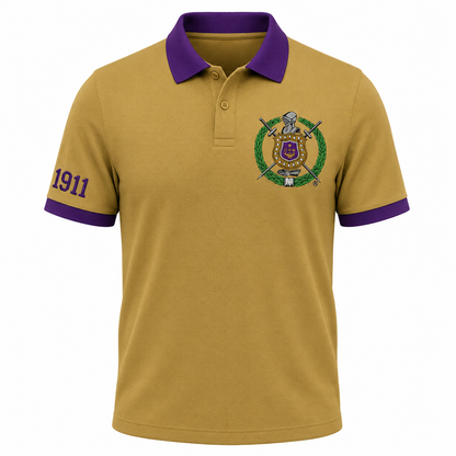 2 Tone Old Gold & Royal Purple Omega Psi Phi Embroidered Polo Shirt – Personalized Fraternity Polo - product image 2