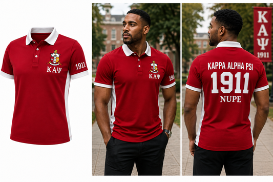 2 Tone Crimson & Cream Kappa Alpha Psi Embroidered Polo Shirt – Personalized Fraternity Polo - product image 1