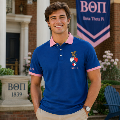 2 Tone Blue & Delicate Pink Beta Theta Pi Embroidered Polo Shirt – Personalized Fraternity Polo - product image 3