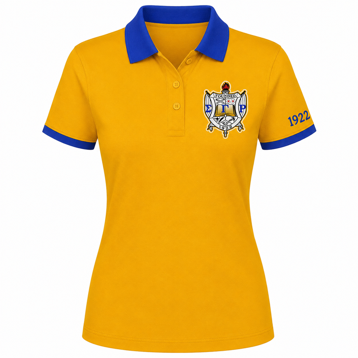 2 Tone Gold & Royal Blue Sigma Gamma Rho Embroidered Polo Shirt – Personalized Sorority Polo - product image 2