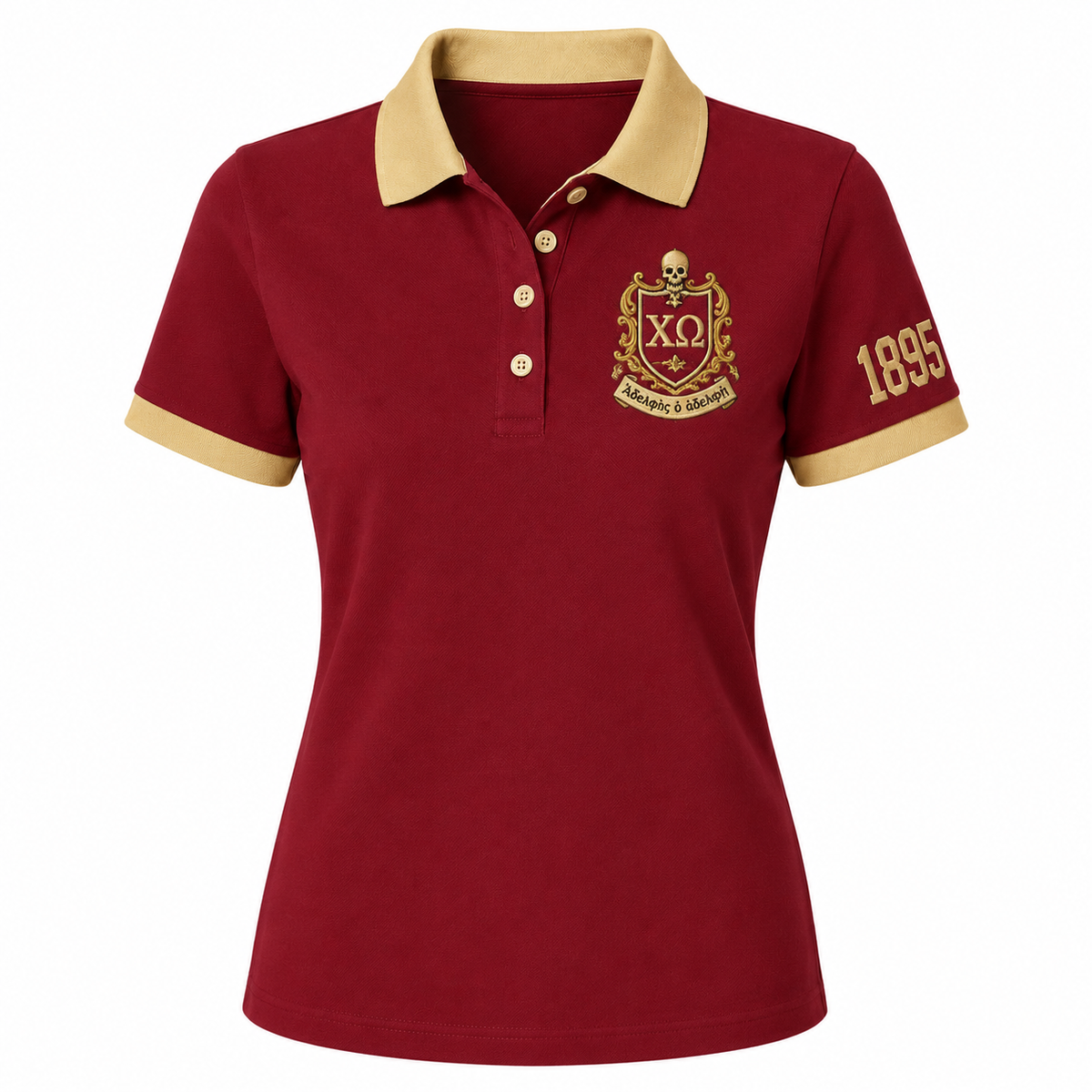2 Tone Cardinal & Straw Chi Omega Embroidered Polo Shirt – Personalized Sorority Polo - product image 2