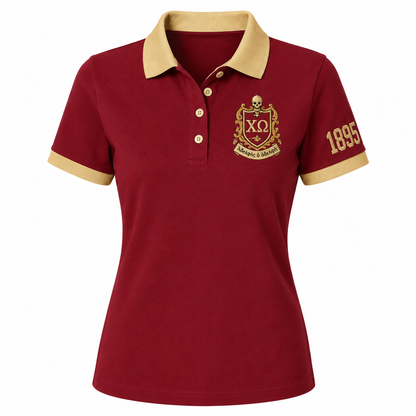2 Tone Cardinal & Straw Chi Omega Embroidered Polo Shirt – Personalized Sorority Polo - product image 2