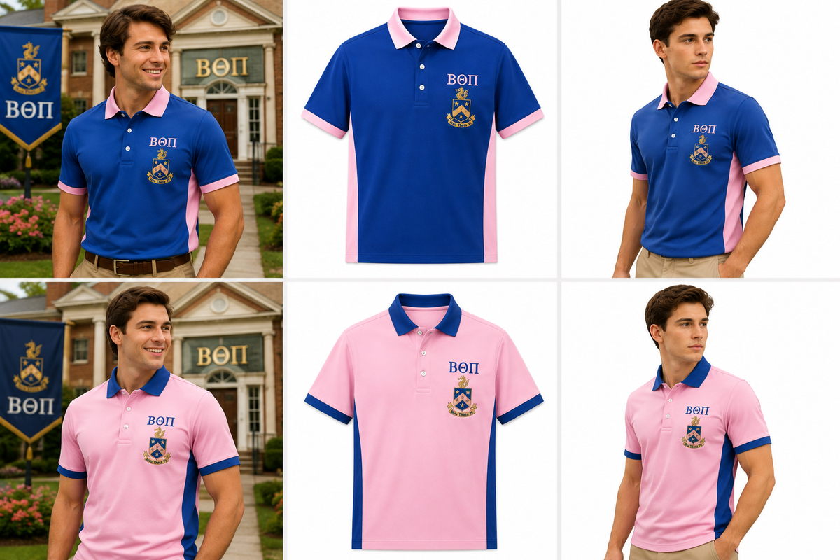 2 Tone Delicate Pink & Blue Beta Theta Pi Embroidered Polo Shirt – Personalized Fraternity Polo - product image 3