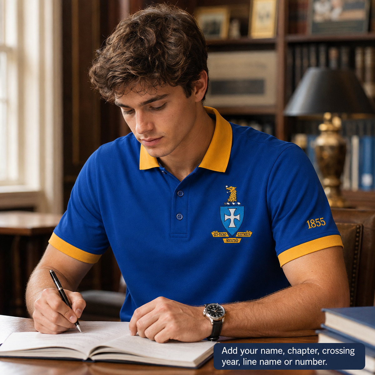 2 Tone Blue & Old Gold Sigma Chi Embroidered Polo Shirt – Personalized Fraternity Polo - product image 3