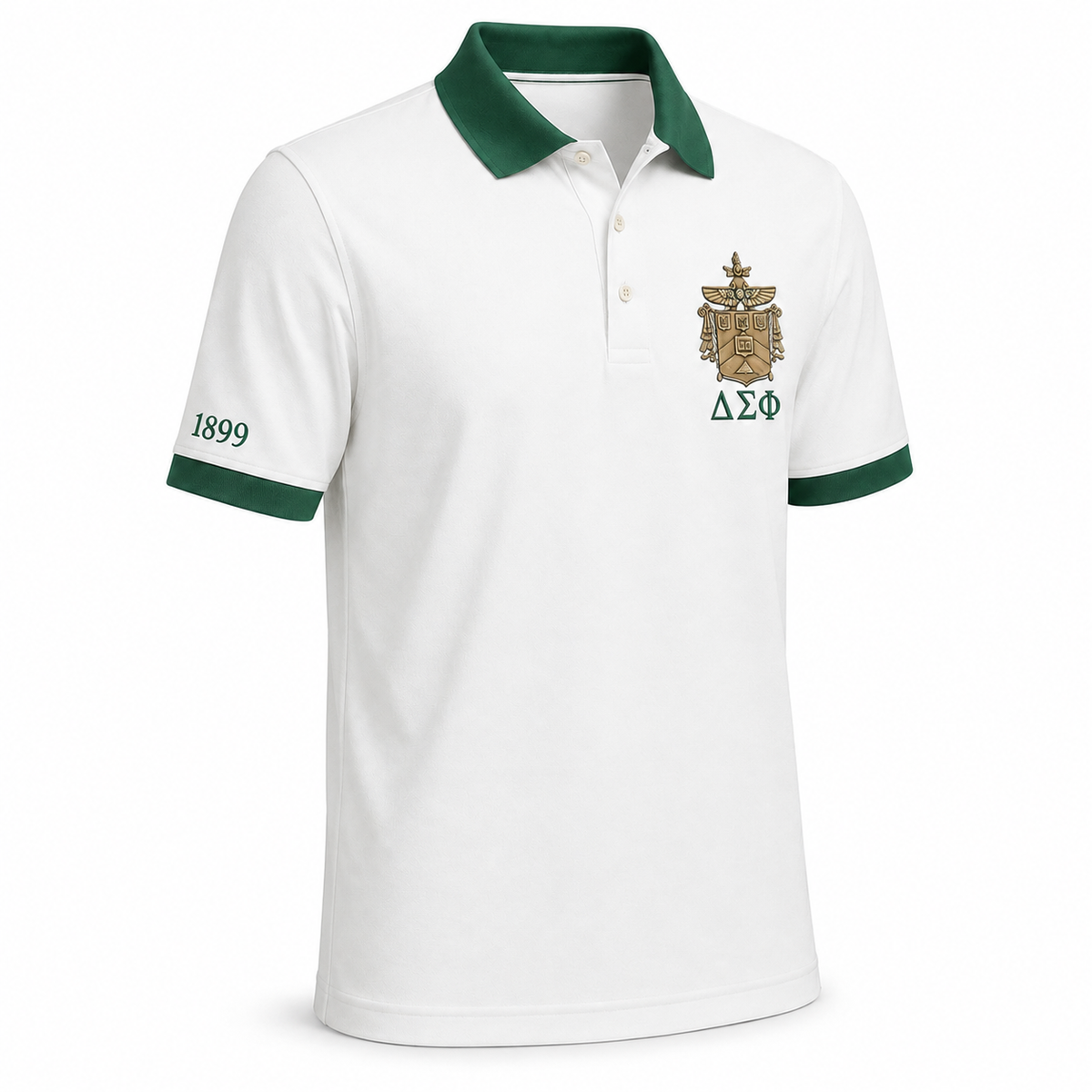 2 Tone Carnation White & Nile Green Delta Sigma Phi Embroidered Polo Shirt – Personalized Fraternity Polo - product image 3