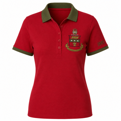 2 Tone Scarlet & Olive Green Alpha Chi Omega Embroidered Polo Shirt – Personalized Sorority Polo - product image 1