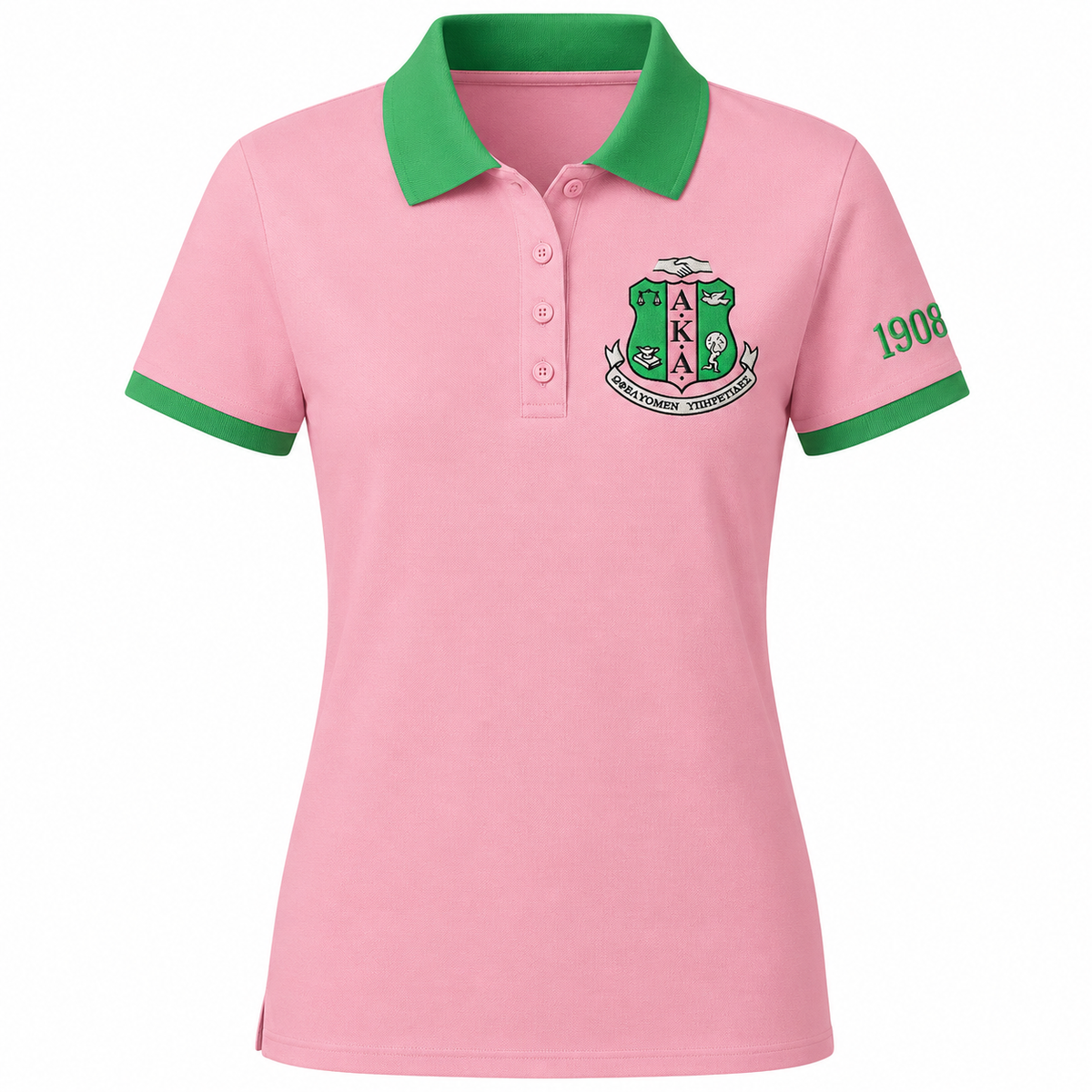 2 Tone Salmon Pink & Apple Green Alpha Kappa Alpha Embroidered Polo Shirt – Personalized Sorority Polo - product image 1