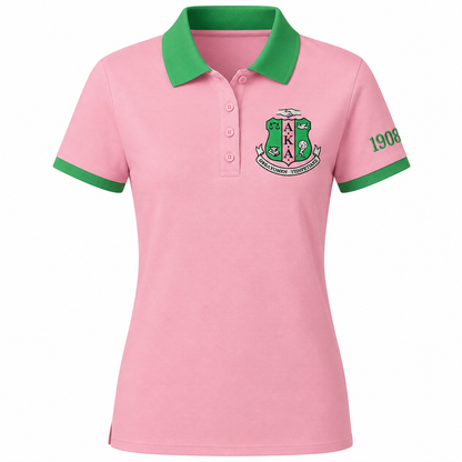 2 Tone Salmon Pink & Apple Green Alpha Kappa Alpha Embroidered Polo Shirt – Personalized Sorority Polo - product image 1