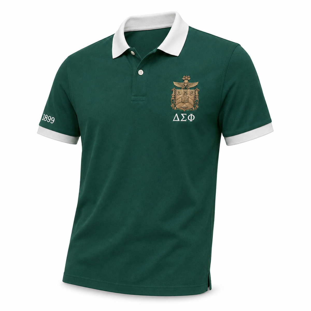 2 Tone Nile Green & Carnation White Delta Sigma Phi Embroidered Polo Shirt – Personalized Fraternity Polo - product image 3