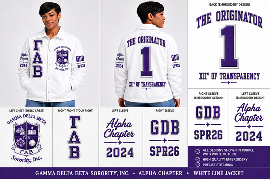 Gamma Delta Beta Sorority Alpha Chapter Personalized Embroidered Line Jacket – Personalized | Pirani9