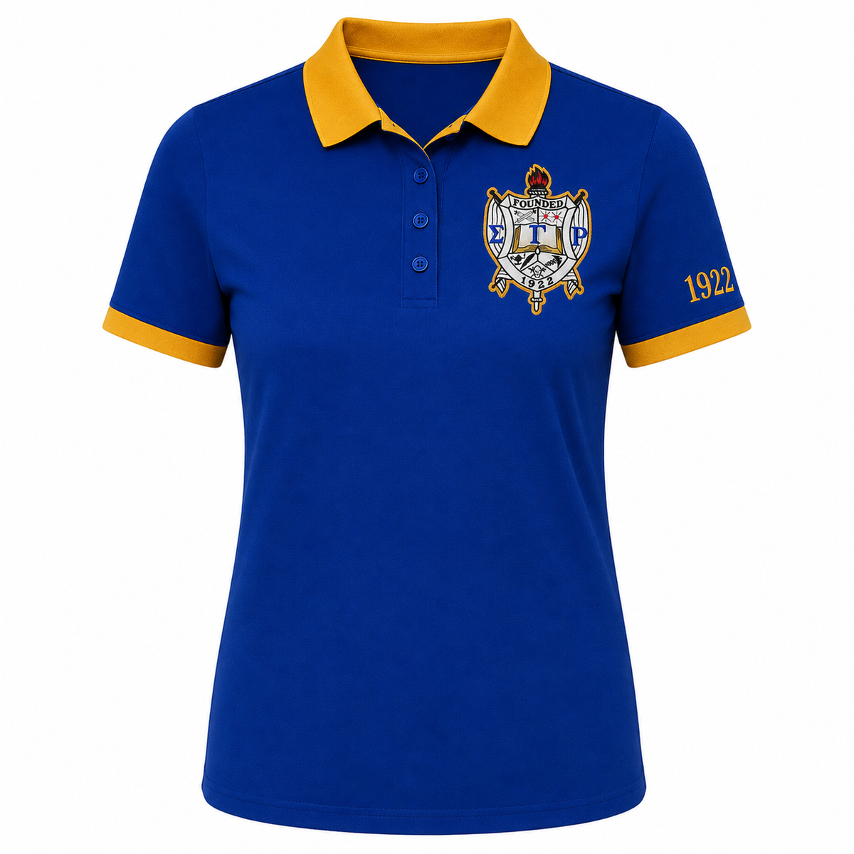 2 Tone Royal Blue & Gold Sigma Gamma Rho Embroidered Polo Shirt – Personalized Sorority Polo - product image 3