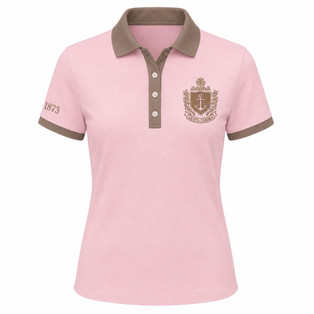 2 Tone Pink & Bronze Delta Gamma Embroidered Polo Shirt – Personalized Sorority Polo - product image 2
