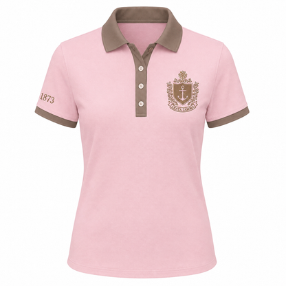 2 Tone Pink & Bronze Delta Gamma Embroidered Polo Shirt – Personalized Sorority Polo - product image 2
