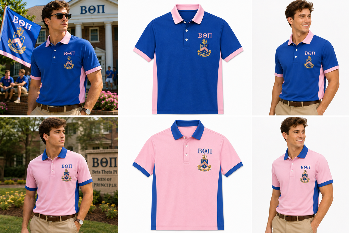 2 Tone Delicate Pink & Blue Beta Theta Pi Embroidered Polo Shirt – Personalized Fraternity Polo - product image 2